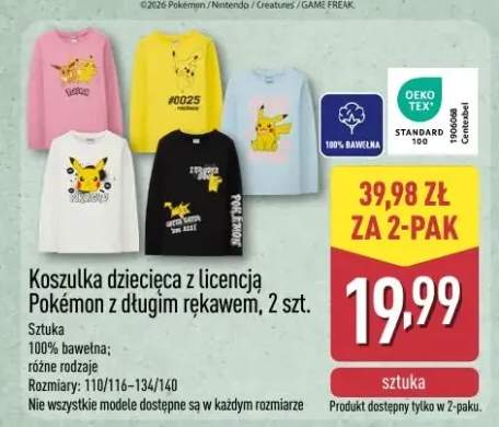 Koszulka dziecięca z licencją Pokémon z długim rękawem, 2 szt.