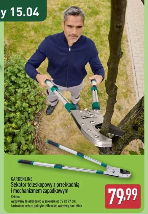 Sekator teleskopowy z przekładnią i mechanizmem zapadkowym