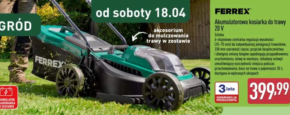 Akumulatorowa kosiarka do trawy 20V