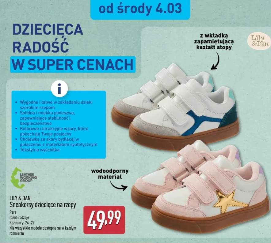 Sneakersy dziecięce na rzepy