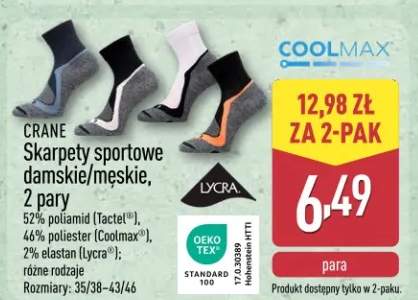 Skarpety sportowe damskie/męskie, 2 pary