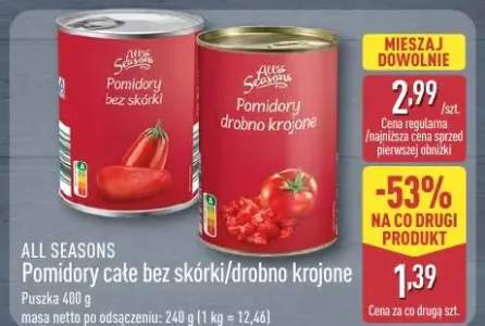 Pomidory całe bez skórki/drobno krojone