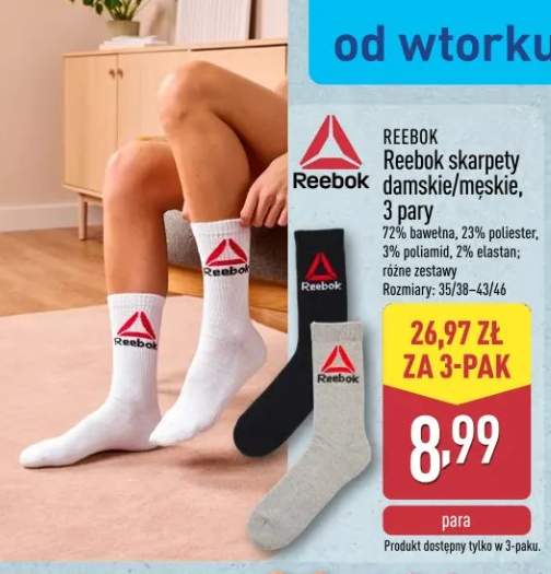 Skarpety Reebok damskie/męskie, 3 pary