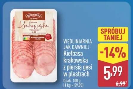 Kiełbasa krakowska z piersią gęsi w plastrach
