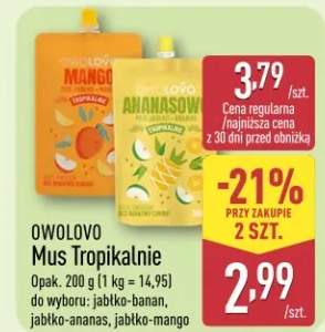 Mus Tropikalnie do wyboru: jabłko-banan, jabłko-ananas, jabłko-mango