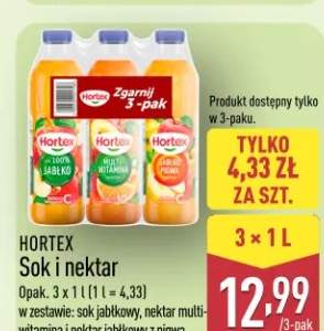 Sok i nektar w zestawie: sok jabłkowy, nektar multi-witamina i nektar jabłkowy z pigwą