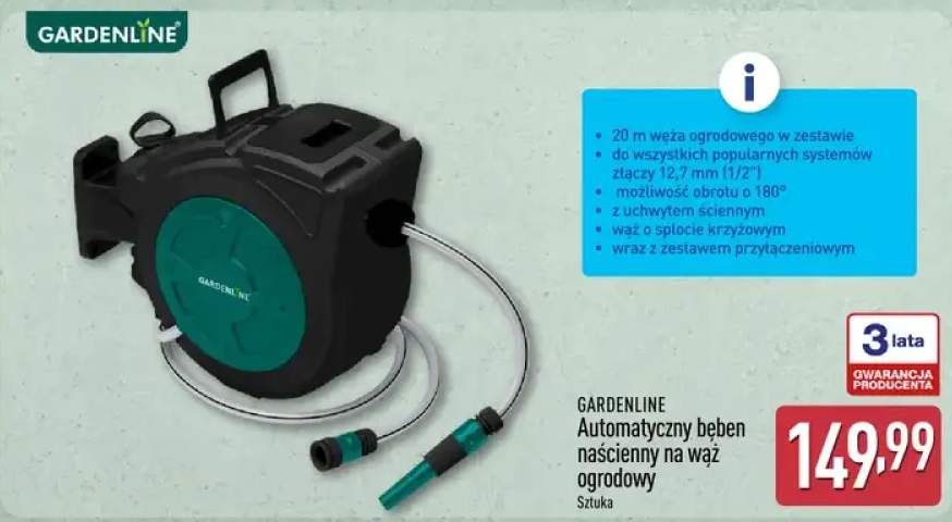 Automatyczny bęben naścienny na wąż ogrodowy