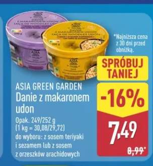 Danie z makaronem udon do wyboru: z sosem teriyaki i sezamem lub sosem z orzeszków arachidowych