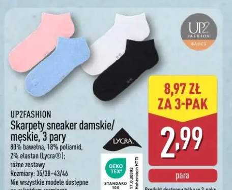 Skarpety sneaker damskie/męskie, 3 pary