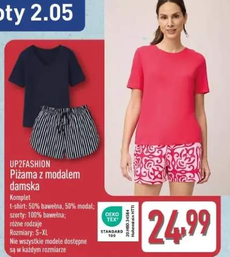 Piżama z modałem damska komplet t-shirt: 50% bawełna, 50% modal; szorty: 100% bawełna; różne rodzaje