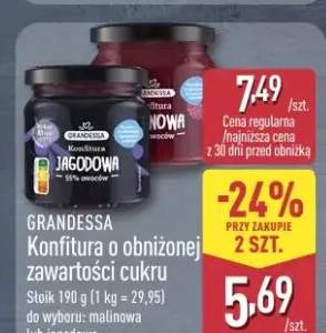 Konfitura o obniżonej zawartości cukru malinowa Grandessa