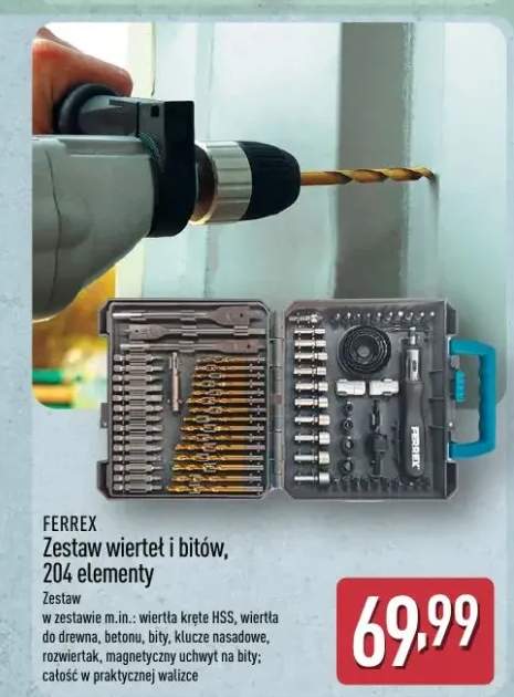 Zestaw wierteł i bitów Ferrex 204 elementy