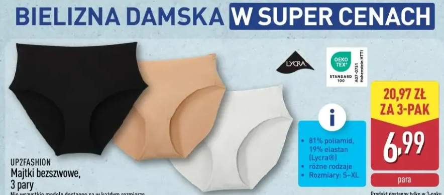 Majtki bezszwowe UP2FASHION 3 pary