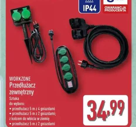 Przedłużacz zewnętrzny Workzone 5m z 2 gniazdami z kołcem do wbicia w ziemię