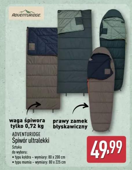 Śpiwór ultralekki Adventuridge typu mumia 80x225cm