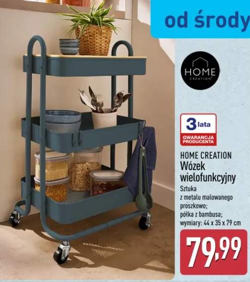 Wózek wielofunkcyjny Home Creation z metalu malowanego proszkowo półka z bambusa 44x35x79cm