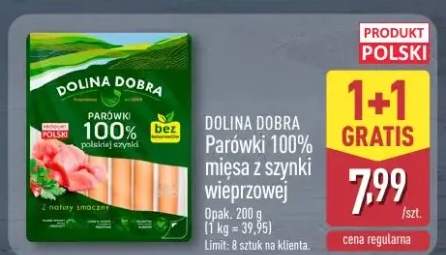Parówki 100% mięsa z szynki wieprzowej Dolina Dobra