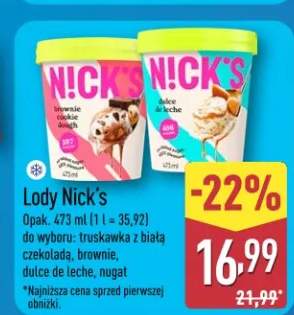 Lody Nick's truskawka z białą czekoladą
