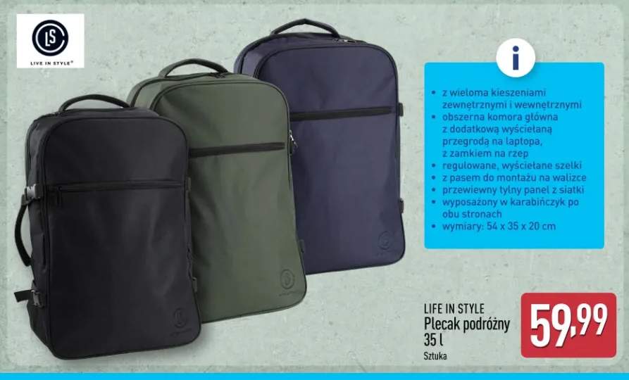 Plecak podróżny Live In Style 35l 54x35x20cm