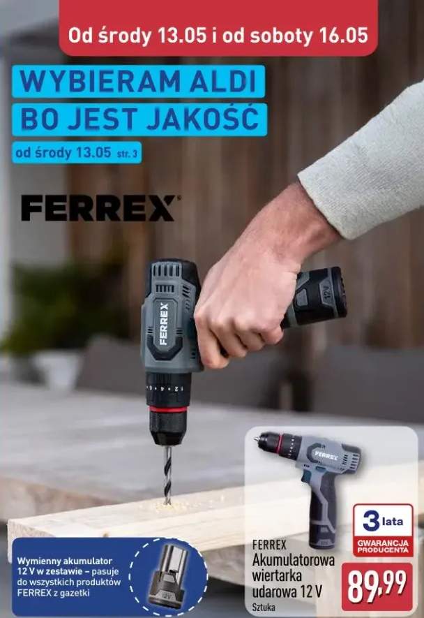Akumulatorowa wiertarka udarowa Ferrex 12V