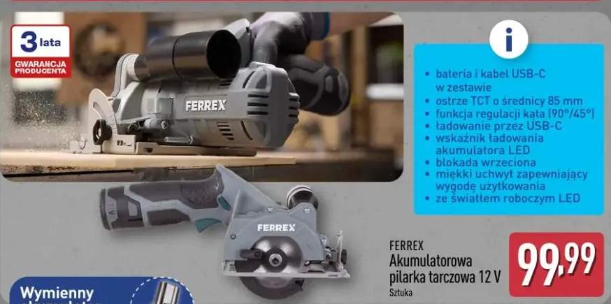 Akumulatorowa pilarka tarczowa 12V Ferrex