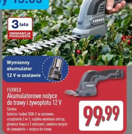 Akumulatorowe nożyce do trawy i żywopłotu Ferrex 12V