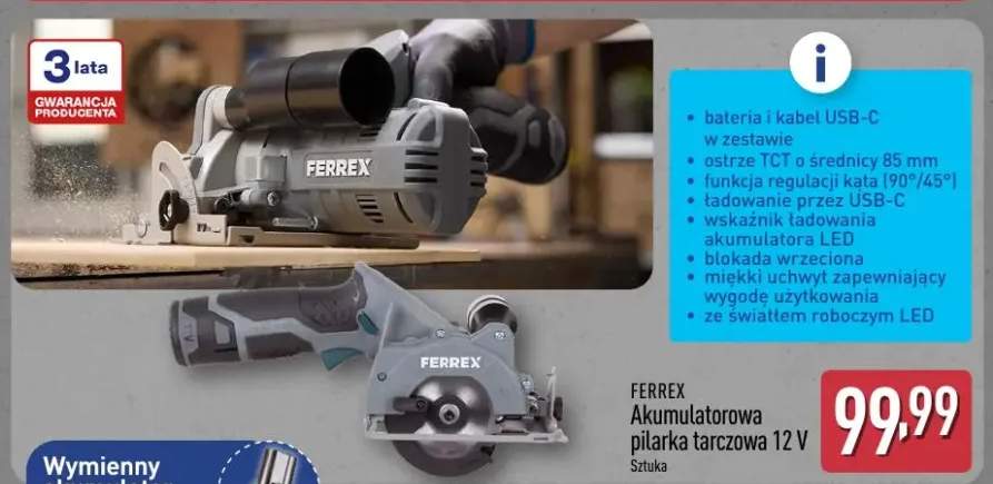 Akumulatorowa pilarka tarczowa 12V FERREX