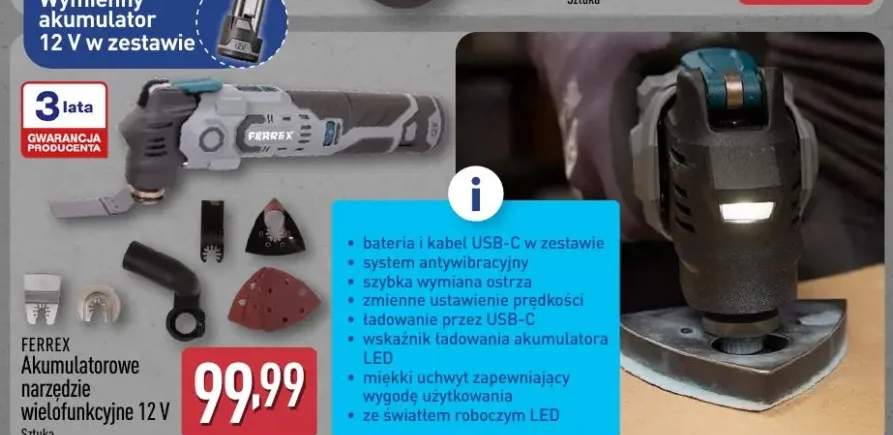 Akumulatorowe narzędzie wielofunkcyjne 12V FERREX