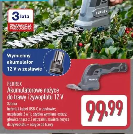 Akumulatorowe nożyce do trawy i żywopłotu 12V FERREX