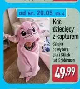 Koc dziecięcy z kapturem Lilo i Stitch
