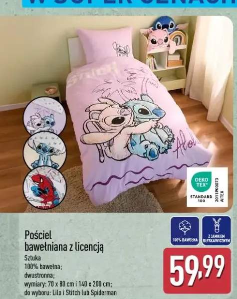 Pościel bawełniana z licencją Lilo i Stitch 70x80cm i 140x200cm