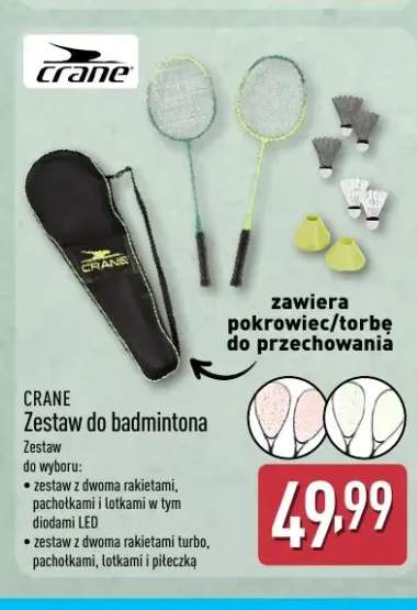 Zestaw do badmintona z dwoma rakietami turbo, pachołkami, lotkami i piłeczką Crane