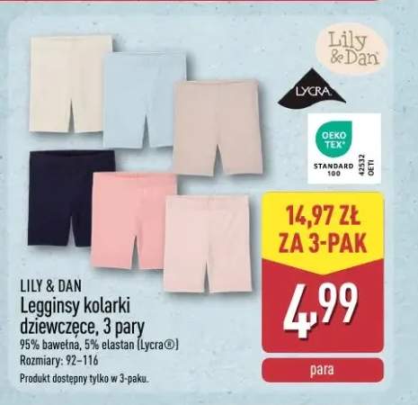 Legginsy kolarki dziewczęce LILY & DAN 3-pak