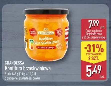 Konfitura brzoskwiniowa GRANDESSA o obniżonej zawartości cukru