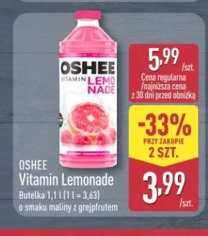 Napój Vitamin Lemonade o smaku maliny z grejpfrutem Oshee