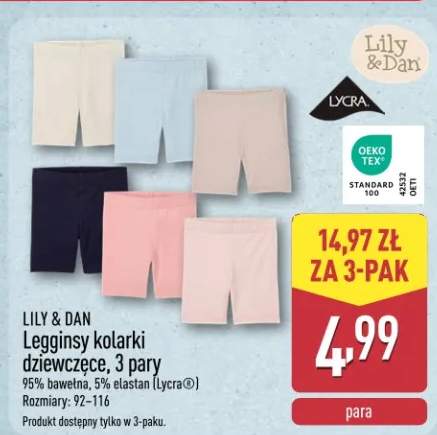 Legginsy kolarki dziewczęce LILY & DAN 3-pak