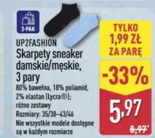 Skarpety sneaker damskie/męskie UP2FASHION 3-pak