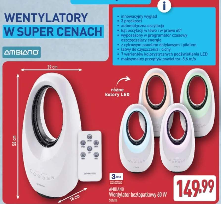 Wentylator bezłopatkowy AMBIANO 60W