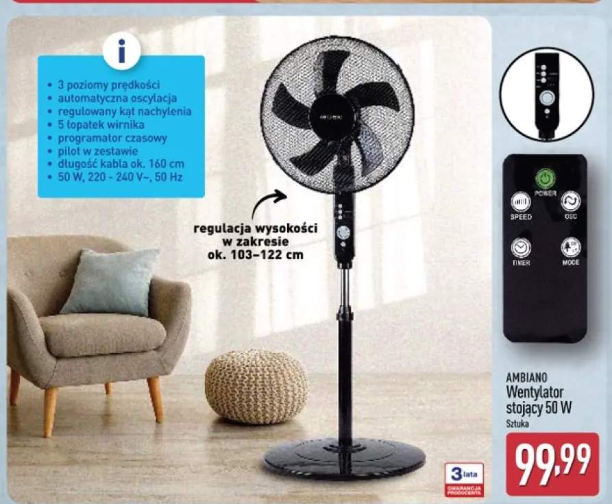 Wentylator stojący AMBIANO 50W