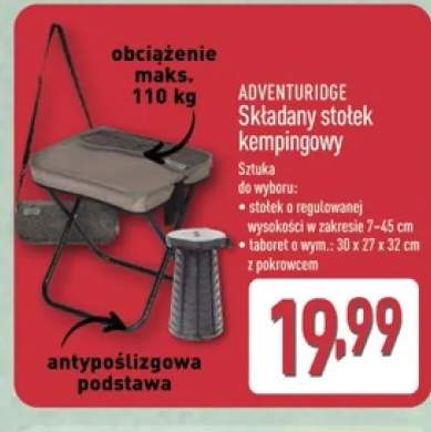 Składany taboret kempingowy z pokrowcem ADVENTURIDGE