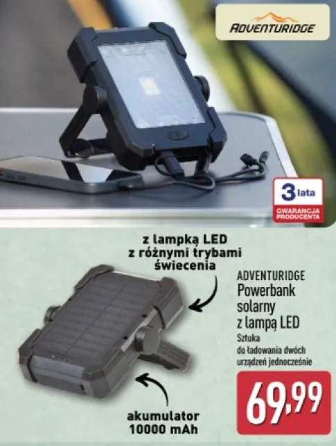 Powerbank solarny z lampą LED ADVENTURIDGE 10000mAh