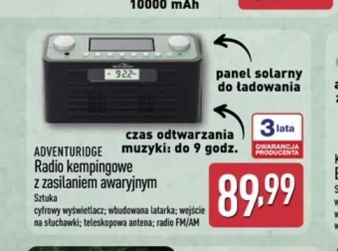Radio kempingowe z zasilaniem awaryjnym ADVENTURIDGE