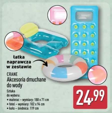 Koło dmuchane do wody CRANE 119cm łatka naprawcza w zestawie