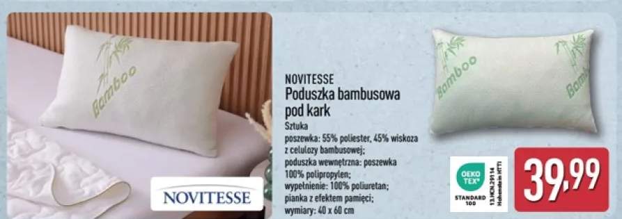 Poduszka bambusowa pod kark NOVITESSE 40x60cm