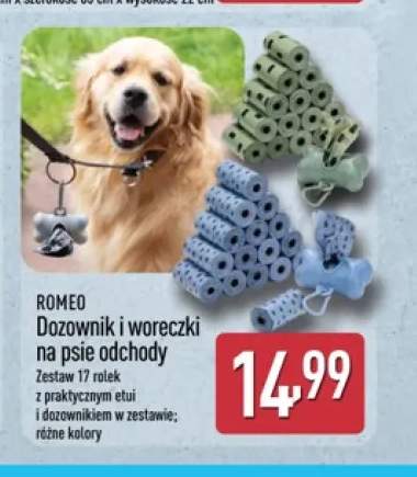 Dozownik i woreczki na psie odchody ROMEO 17-pak