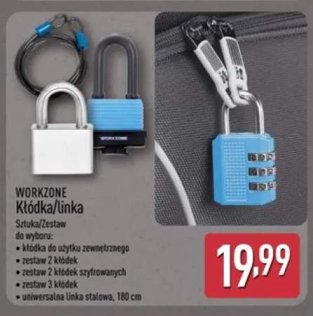 Kłódka do użytku zewnętrznego WORKZONE +4 warianty