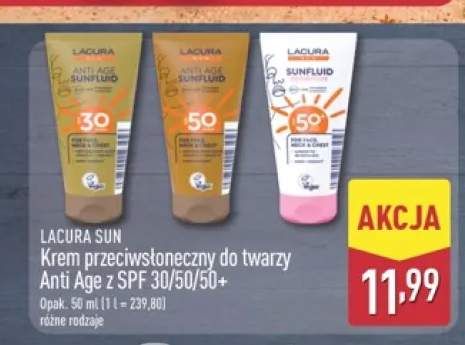 Krem przeciwsłoneczny do twarzy Anti Age SPF 50 Lacura Sun +2 warianty