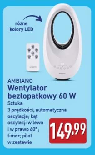 Wentylator bezłopatkowy Ambiano 60W