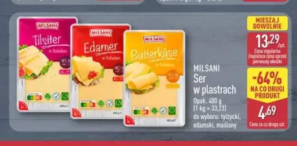 Ser w plastrach Tilsiter Milsani +2 warianty