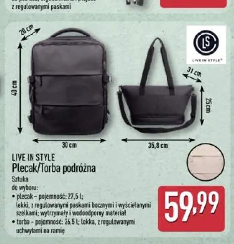 Plecak podróżny LIVE IN STYLE 27,5 l +1 wariant